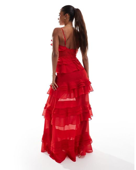 True Decadence Red Lace Maxi Dress