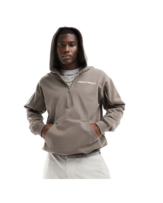 The Couture Club Gray Co-ord Raw Seam Half Zip Hoodie for men