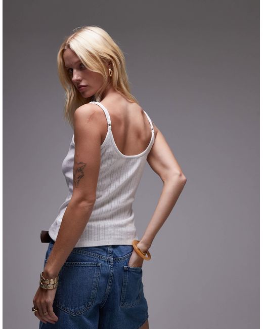 TOPSHOP Gray Pointelle Tie Front Cami Top