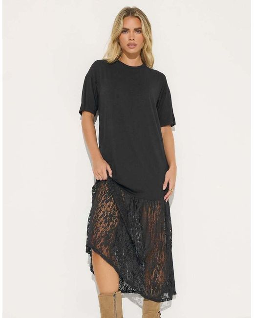 PixieGirl Black Petite Lace T-Shirt Maxi Dress