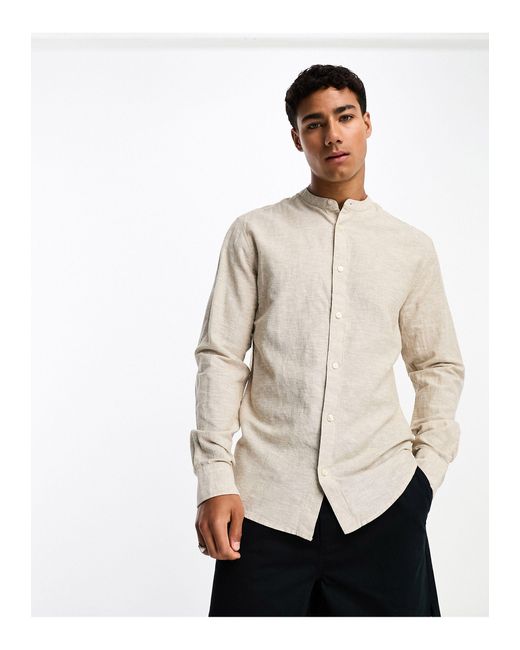 Only & Sons Natural Linen Mix Grandad Collar Shirt for men