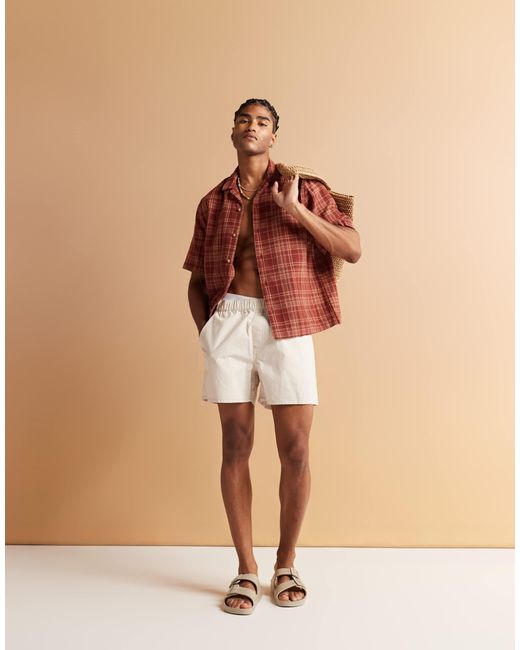 ASOS Natural Shorter Length Pull On Linen Blend Shorts for men