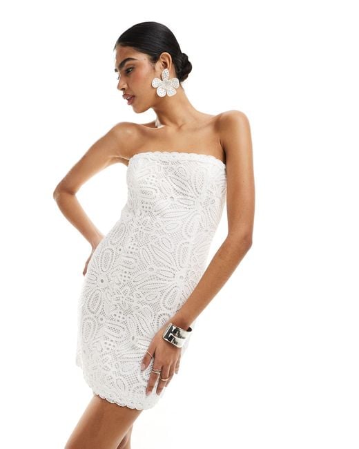 4th & Reckless White Broderie Lace Detail Bandeau Mini Dress