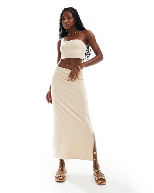 ASOS Natural Co-ord Set Reversible Slinky Bandeau Top And Column Maxi Skirt