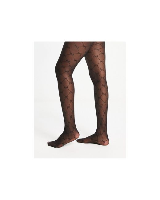 New Look Opaque Tights With Bow Pattern in Black | Lyst