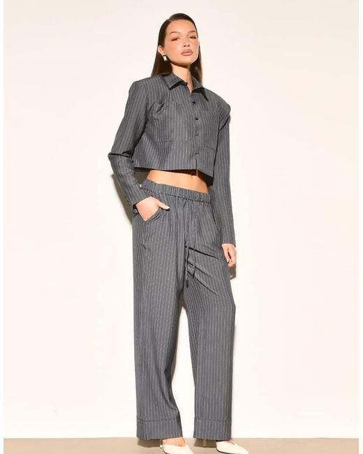 Noughts & Kisses Gray Velora Pinstripe Cropped Shirt