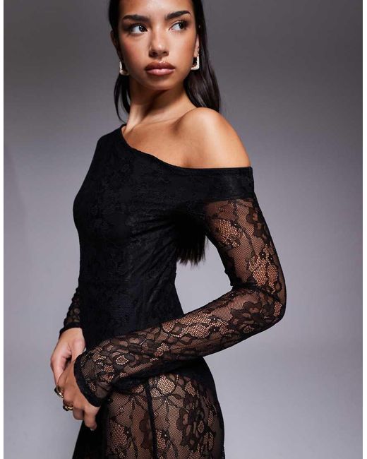 ASOS Blue Lace Wide Legged Jumpsuit With Body Suit Lining And Open Back