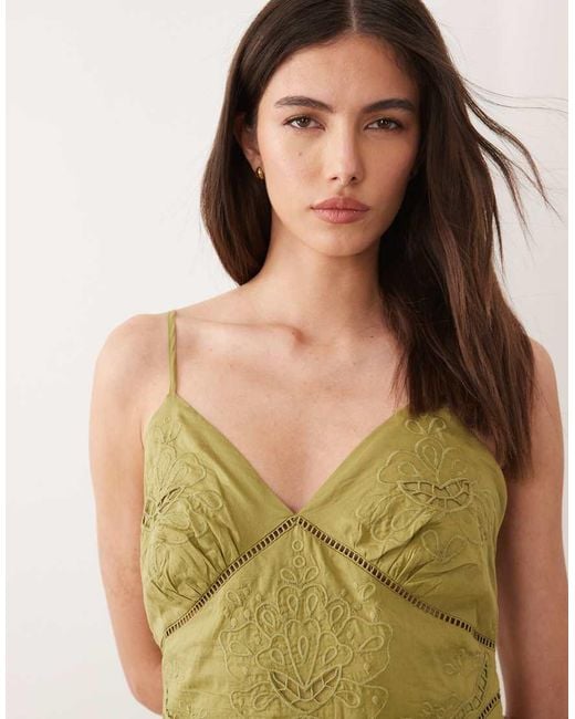 Nobody's Child Natural Brooke Cotton Rich Broderie Anglaise Detail Cami Midi Dress