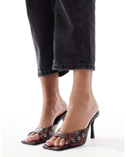 ASOS Black Hammer Eyelet Detail Mid Heeled Mules