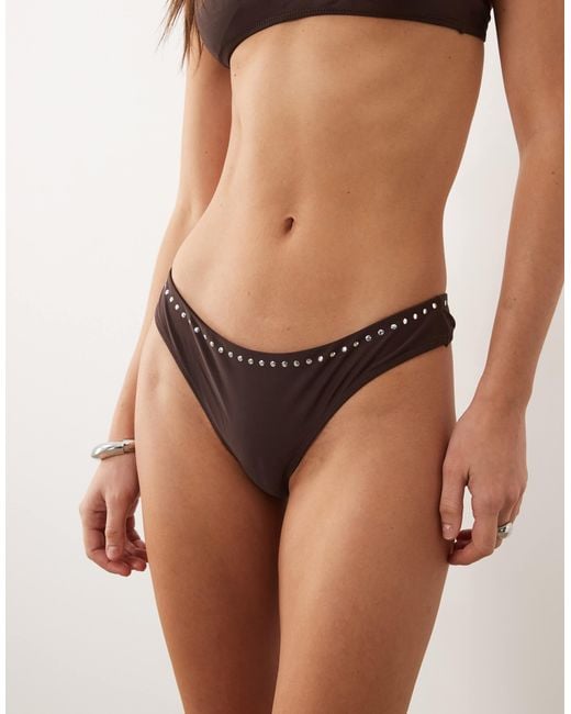 Mango Brown Button Trim Detailed Bikini Bottoms
