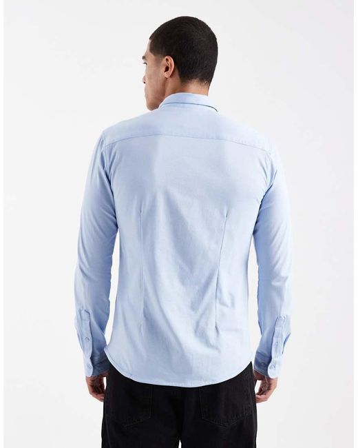 Only & Sons Blue Slim Fit Long Sleeve Shirt With Stretch for men