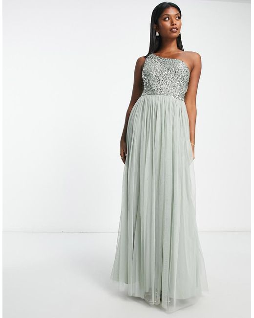 Maya Green Bridesmaid One Shoulder Sequin Maxi Dress