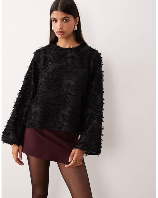 Y.A.S Black Fluffy Textured Woven Top