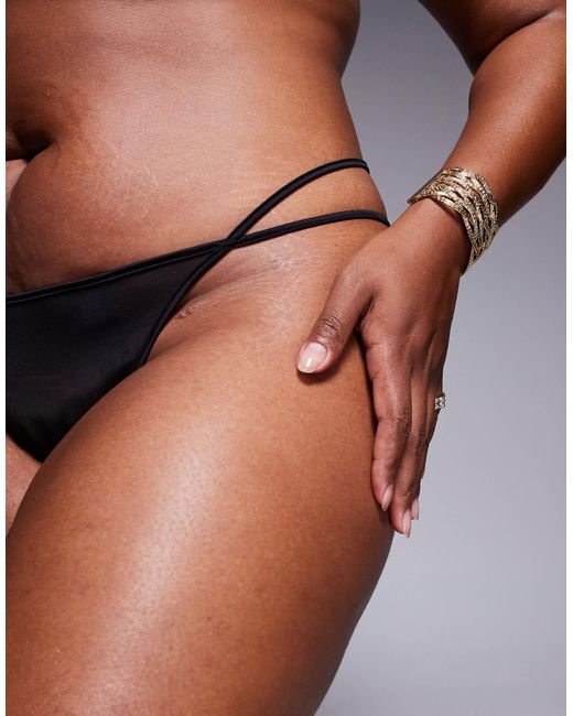 ASOS Black Asos Design Curve Lennox Mesh Tanga Thong With Satin Binding