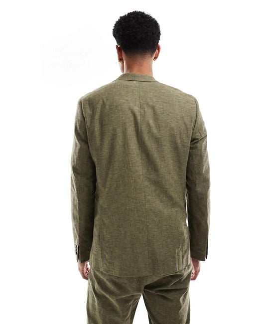 Jack & Jones Green Premium Slim Fit Linen Suit Jacket for men