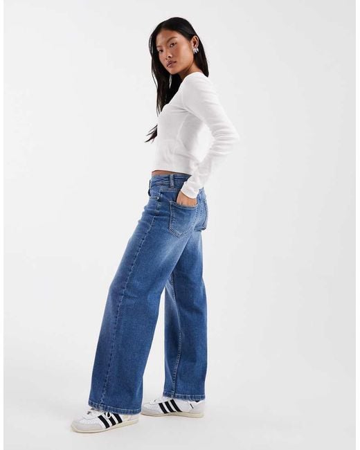 Only Petite Blue Judy Low Rise Wide Leg Jeans