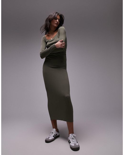 TOPSHOP Gray Long Sleeve Super Soft Midi Dress