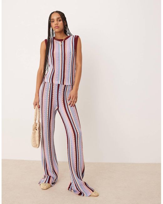 ASOS Pink Mock Crochet Vertical Stripe Knitted Trouser