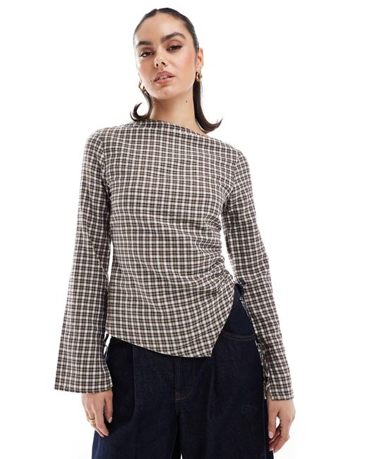 Pull&Bear Gray Longline Checked Top