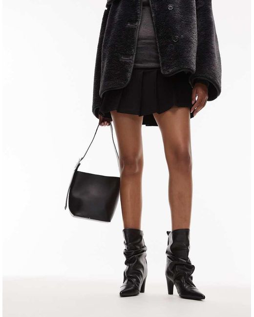Bronx Black Ruched Detail Mid Ankle Boots