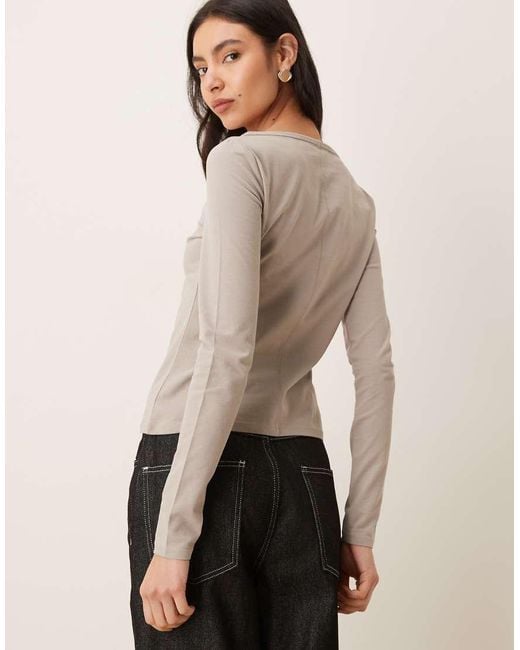 Mango Natural Cotton Rich Boat Neck Long Sleeve Top