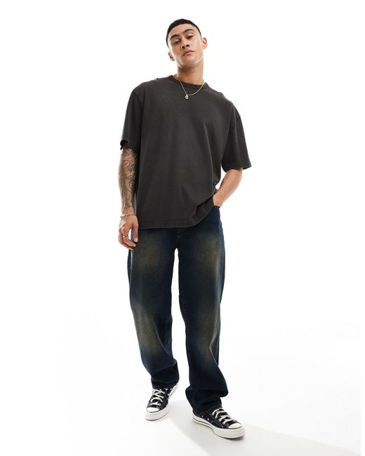 T-shirt oversize épais à imprimé art abstrait au dos ASOS pour homme en coloris Black