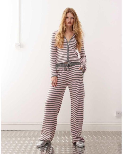 Collusion Pink Stripe Knitted Straight Leg Pant