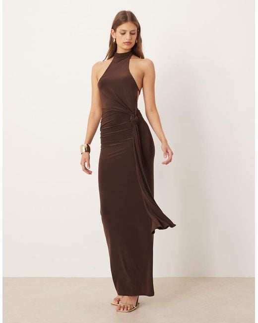 ASOS Natural Slinky Knot Front Cowl Neck Maxi Dress