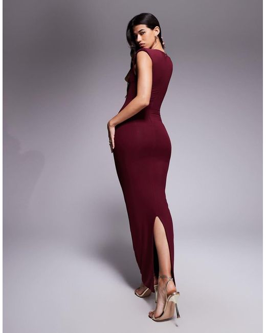 Wanderdoll Red Naomi Sculpting Sleeveless Shoulder Pad Detail Bodycon Maxi Dress