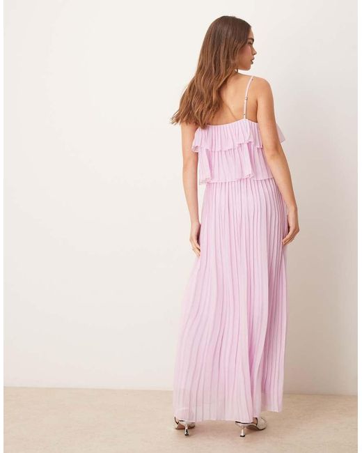 Vila Pink Pleated Ruffle Layer Cami Maxi Dress