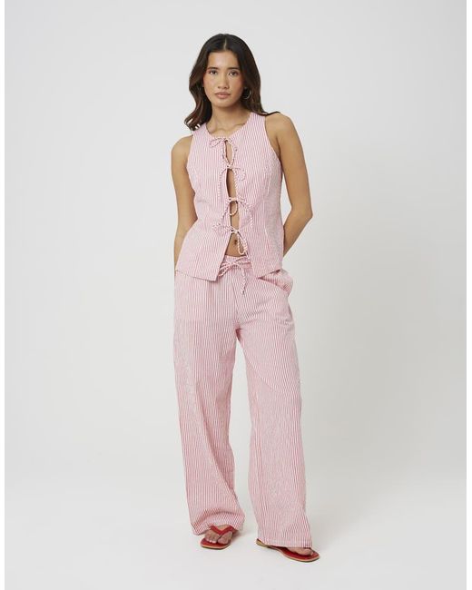 Brave Soul Pink Woven Stripe Tie Front Waistcoat