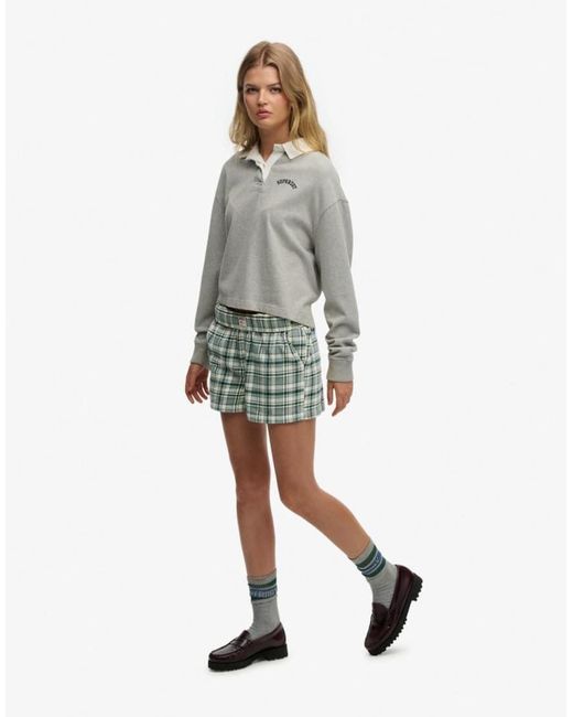 Superdry Green Cotton Check Elastic Shorts