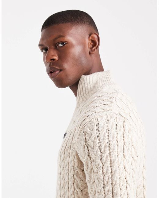 Threadbare Natural Mock Neck Knitted Jumper for men