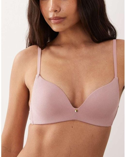 ASOS Pink Rib Moulded Non Wire Padded Plunge Bra