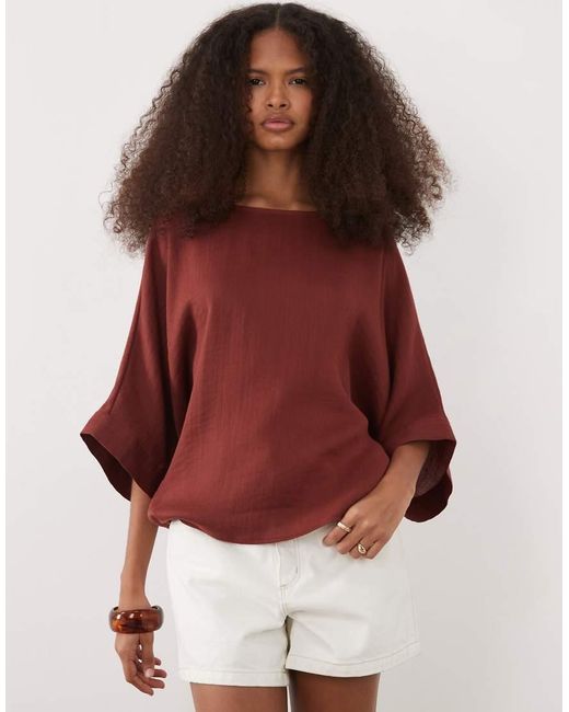 Mango Red Drop Shoulder Blouse