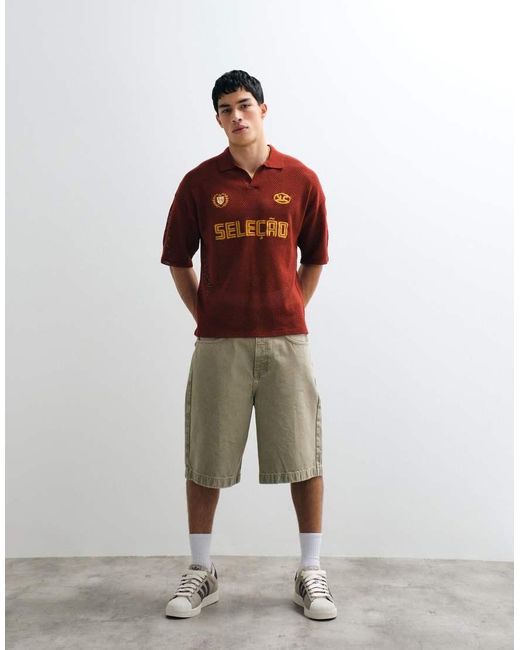 ASOS Red Relaxed Knitted Football-style Notch Neck With Emboridery for men