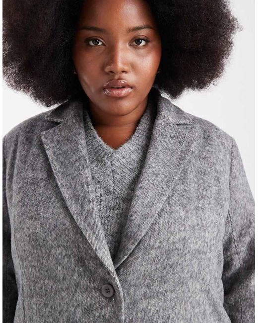 Renee Studio Gray Plus Exclusive Brushed Wool Look Oversized Tailored Blazer