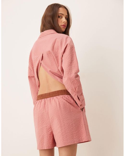 Short style caleçon d'ensemble en crêpe avec taille contrastante à rayures ASOS en coloris Pink