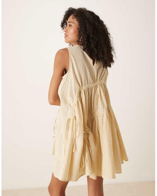 Ghospell Stripe Drawstring Mini Dress in Natural | Lyst UK