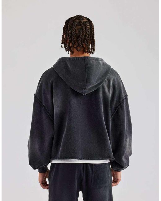 CERNUCCI Blue Washed Applique Zip Through Hoodie for men