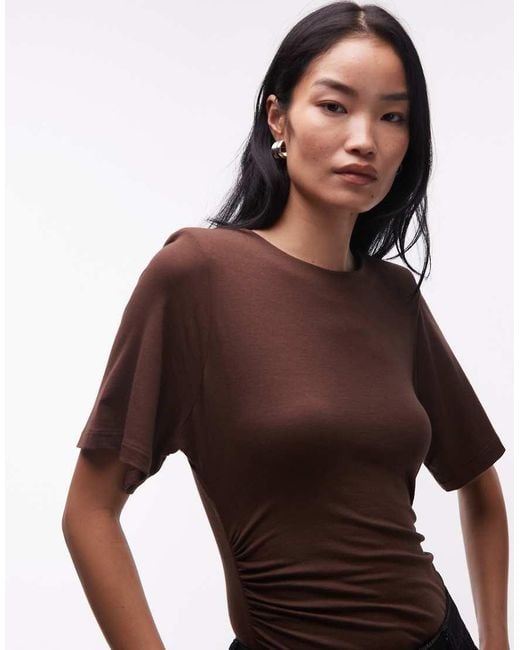 ASOS Brown Short Sleeve Bodysuit With Shoulder Pads