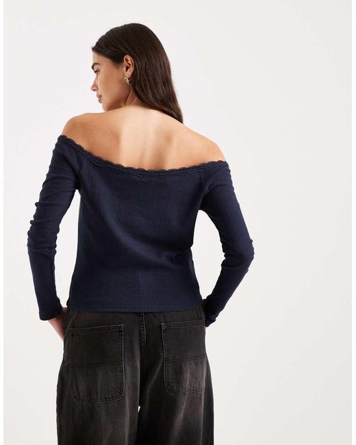 Mango Blue Teen Off Shoulder Long Sleeve Top