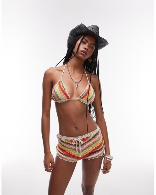It's Now Cool White Crochet Stripe Bikini Top
