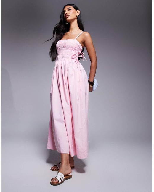 Robe froncée mi-longue à bretelles River Island en coloris Purple