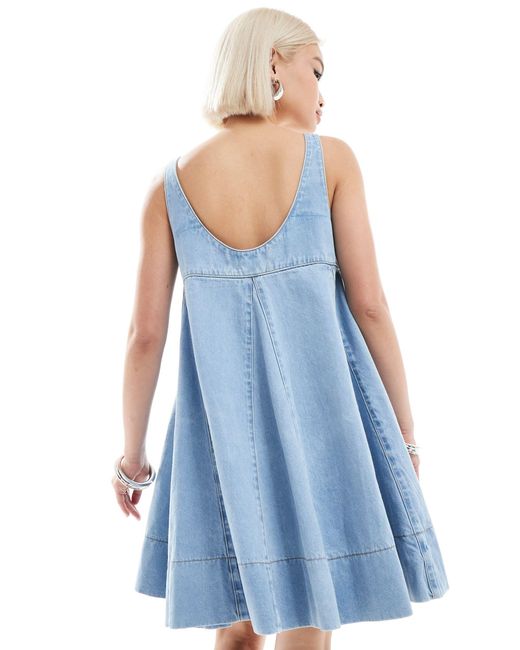 Daisy Street Blue Scoop Neck Flared Babydoll Mini Dress