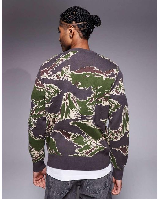 ICECREAM Gray Tiger Stripe Camo Knitted Sweatshirt for men