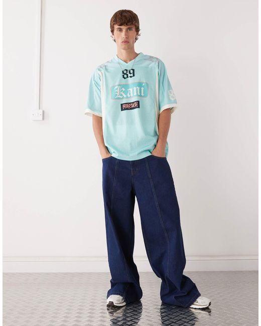 Karlkani Blue Colourblock Oversized Jersey for men
