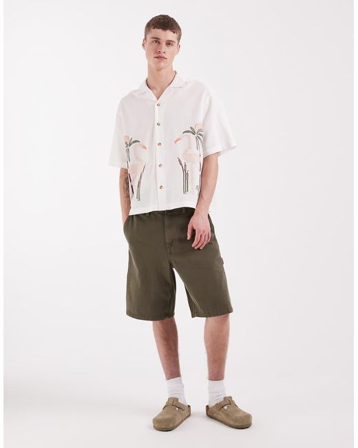 ASOS White Boxy Oversized Shirt With Linen And Embroidery for men