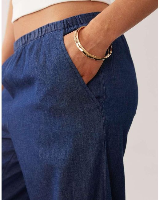 JDY Petite Blue Wide Leg Chambray Trousers