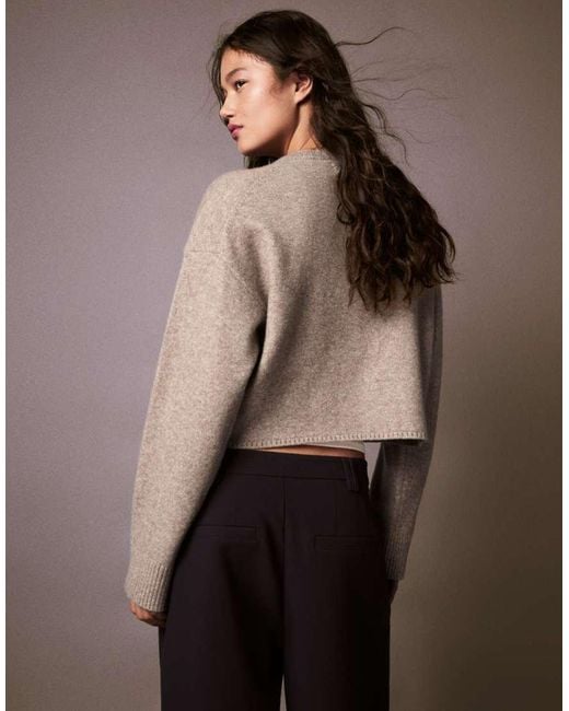 Bershka Brown Round Neck Button-up Knit Cardigan
